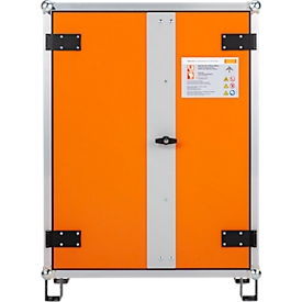 CEMO batterijopslagkast 8/10 voor brandmeldsystemen, akoestische rookmelders, LockEX deurslot, brandwerend, op poten, B 830 x D 660 x H 1110 mm, lichtgrijs/puur oranje