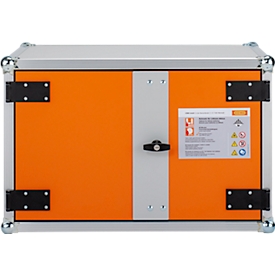 CEMO batterijopslagkast 8/5 voor brandmeldsystemen, akoestische rookmelders, scharnierende deur, LockEX deurslot, brandwerend, B 830 x D 660 x H 520 mm, lichtgrijs/puur oranje