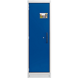 Cemo safety storage cabinet type 90 PROline 6/20, self-closing doors, left hinged, W 635 x D 600 x H 1950 mm, 33 liters, grey/ gentian blue