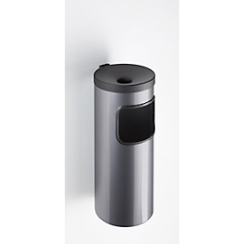 Cendrier combiné, volume de déchets de 5,6 l, ignifugé, dispositif de basculement, matériel de montage inclus, Ø 180 x H 400 mm, métal, gris graphite
