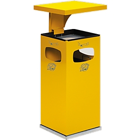 Cendrier poubelle B32, avec toit, bac intérieur inclus, jaune
