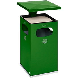 Cendrier poubelle B42, avec toit, bac intérieur inclus, vert