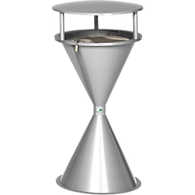 Cendrier sur pied avec toit et socle, plastique, argent