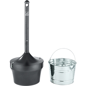 Cendrier sur pied Rubbermaid Aladdin, éteignant les flammes, avec seau intérieur galvanisé, Ø 406 x H 984 mm, 16 l, tôle d'acier, noir