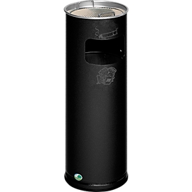 Cenicero combinado VAR, redondo, 16 l, para uso en interiores y exteriores, con tamiz y protección de bordes, Ø 230 x H 660 mm, chapa de acero, plata envejecida