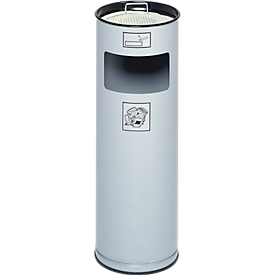 Cenicero combinado VAR, redondo, 16 l, para uso en interiores y exteriores, con tamiz y protección de bordes, Ø 230 x H 660 mm, chapa de acero, plateado