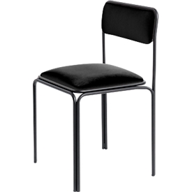 Chaise Bistro, assise en similicuir noir, design contemporain, produit second Life : remplacement de l'assise possible pour une durée de vie illimitée, empilable