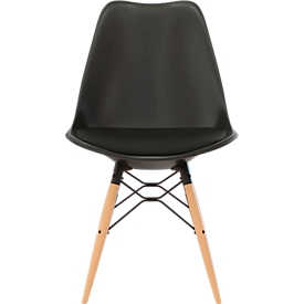 Chaise coque DOGEWOOD - plastique- pieds en bois - coussin d'assise  - noir