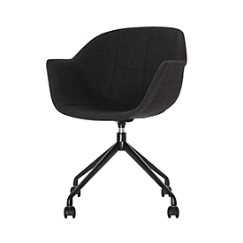 Chaise Coquillage, jeu de 2, L 620 x P 575 x H 850 mm, pivotant sur 360°, roulettes, rembourrées, polypropylène et acier peint, antistatiques/noires