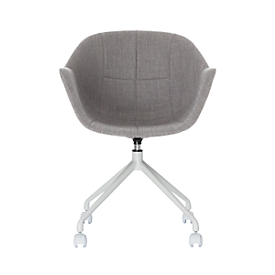 Chaise coquille, L 620 x P 575 x H 850 mm, pivotante sur 360°, roulettes, rembourrée, polypropylène et acier laqué, gris/blanc