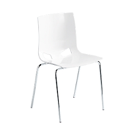 Chaise de bistrot FONDO, chaise en plastique à 4 pieds, piétement chromé, empilable jusqu'à 6 chaises, blanc