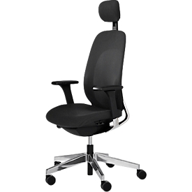 Chaise de bureau Giroflex 40, avec accoudoirs, mécanisme synchrone, siège multicouche, appui-lordose & appui-tête, noir/argenté