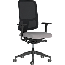 Chaise de bureau NowyStyl UTILA, avec accoudoirs, mécanisme synchrone, siège multicouche, hauteur/profondeur d'assise réglables, dossier avec revêtement résille, noir/gris