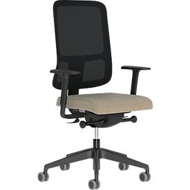 Chaise de bureau NowyStyl UTILA, avec accoudoirs, mécanisme synchrone, siège multicouche, hauteur/profondeur d'assise réglables, dossier avec revêtement résille, noir/marron