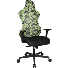 Chaise de bureau Sitness RS Sport Camouflage, avec accoudoirs, synchronisation 3D, assise en creux, appui-tête, vert/noir