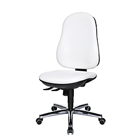 Chaise de bureau Topstar SUPPORT SY, sans accoudoirs, mécanisme synchrone, siège à disque intervertébral, cuir synthétique résistant aux désinfectants, blanc/argent chromé