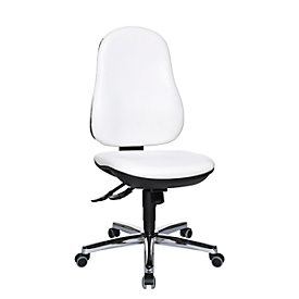 Chaise de bureau Topstar SUPPORT SY, sans accoudoirs, mécanisme synchrone, siège à disque intervertébral, cuir synthétique résistant aux désinfectants, blanc/argent chromé