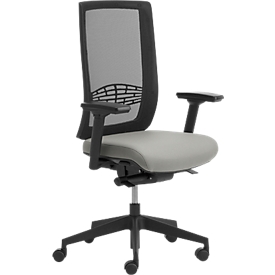 Chaise de bureau WIKI, avec accoudoirs, dossier en maille, structure en plastique, gris clair