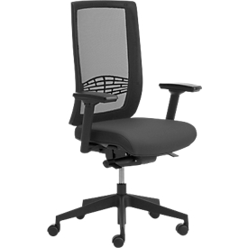 Chaise de bureau WIKI, avec accoudoirs, dossier en maille, structure en plastique, noir
