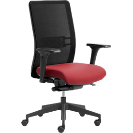 Chaise de bureau WIKI, avec accoudoirs, dossier en maille, structure en plastique, rouge foncé