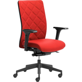 Chaise de bureau WIKI, avec accoudoirs, dossier en tissu, structure en plastique, rouge