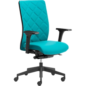 Chaise de bureau WIKI, avec accoudoirs, dossier en tissu, structure en plastique, turquoise