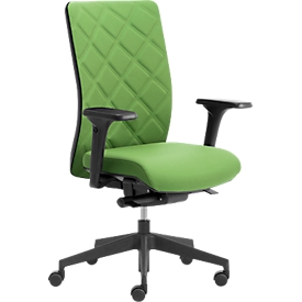 Chaise de bureau WIKI, avec accoudoirs, dossier en tissu, structure en plastique, verte