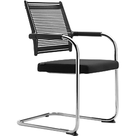 Chaise de conférence Lordo Dauphin - piétement luge - avec accoudoirs - dos en filet - noir