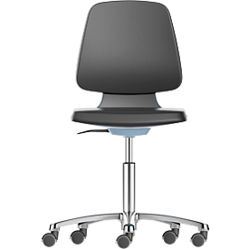 Chaise de travail pivotante Labsit, similicuir, roulettes, L 450 x P 420 x H 450 - 650 mm, bleu