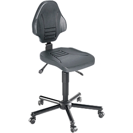 Chaise de travail pivotante XXL meychair Workster Pro W13-01070, avec roulettes, réglable en hauteur, jusqu'à 250 kg, acier &amp; mousse de polyuréthane, résistant aux désinfectants, noir