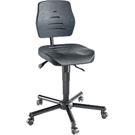 Chaise de travail pivotante XXL meychair Workster Pro W15-01085, pivotante &amp; réglable en hauteur, jusqu'à 250 kg, L 470 x P 470 x H 880 - 1020 mm, acier &amp; PU, résistant aux désinfectants, noir