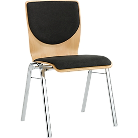 Chaise empilable 7450, siège moulé, soutien lombaire, Dossier rembourré, sans accoudoirs, tissu de revêtement Kashmara, noir