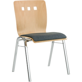 Chaise empilable 7450, siège moulé, soutien lombaire, perçages design, sans accoudoirs, tissu de revêtement Kashmara, gris