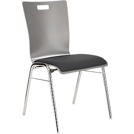 Chaise empilable avec coussin sur l’assise  - bois et acier - résistante aux désinfectants - L 430 x P 410 x H 450 mm - gris – notre marque Schäfer Shop Select