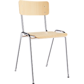 Chaise empilable CR, L 452 x P 500 x H 803 mm, hauteur d'assise 490 mm, châssis en tube d'acier chromé, avec patins de sol, hêtre
