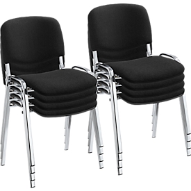Chaise empilable ISO BASIC, sans accoudoirs, L 475 x P 415 x H 470 mm, piétement chromé, revêtement noir, set de 8 pièces