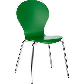 Chaise empilable, set de 4, L 470 x P 440 x H 450 mm, empilable jusqu'à 4 pièces, bois & tube acier chromé, vert