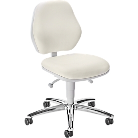 Chaise pivotante de cabinet médical bimos, avec roulettes, pour laboratoires &amp; zones à hygiène critique, réglable en hauteur, L 460 x P 440 x H 470-610 mm, similicuir, blanc