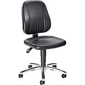 Chaise pivotante de cabinet médical bimos, avec roulettes, pour laboratoires &amp; zones à hygiène critique, réglable en hauteur, L 460 x P 470 x H 440-620 mm, similicuir, noir