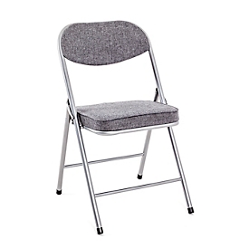 Chaise pliante HAKU, sans accoudoirs, assise et dossier rembourrés, revêtement en tissu textile gris, L 470 x P 530 x H 790 mm, acier gris alu, 4 pièces