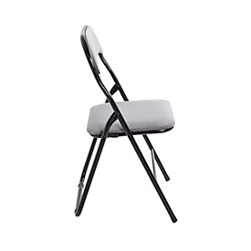 Chaise pliante HAKU, sans accoudoirs, assise et dossier rembourrés, revêtement en tissu velours gris, L 450 x P 450 x H 810 mm, acier noir, 6 pièces