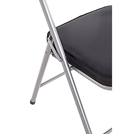 Chaise pliante HAKU, sans accoudoirs, assise et dossier rembourrés, revêtement en tissu velours noir, L 460 x P 530 x H 800 mm, acier gris alu, 4 pièces