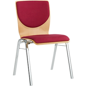 Chaise visiteur 7450, empilable, soutien lombaire, sans accoudoirs, dossier rembourré Cachemire, rouge foncé