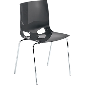Chaise visiteur FONDO, coque en plastique, , 4 pieds armature chromée, empilable jusqu’à  6 chaises, anthracite