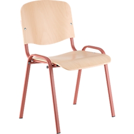 Chaise visiteur Nowy Styl ISO WOOD, sans accoudoirs, empilable jusqu'à 10 unités, L 460 x P 400 x H 450 mm, hêtre/rouge
