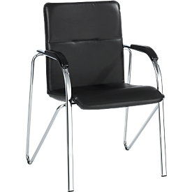Chaise visiteur Samba, empilable, piétement 4 pieds, en similicuir, incl. coussins d'appui, noir
