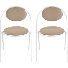 Chaises Saturne Meet by Paperflow - l. 520 x P 540 x H 820 mm - tube d'acier blanc - velours ivoire - set de 2