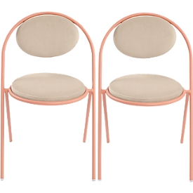 Chaises Saturne Meet by Paperflow - l. 520 x P 540 x H 820 mm - tube d'acier rose- velours ivoire - set de 2