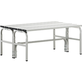 Changing bench, stainless steel tube/aluminium, double, 1015 mm wide, light grey