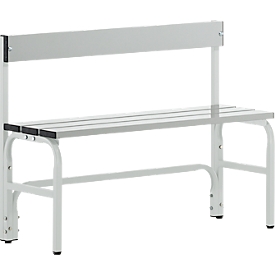Changing bench, stainless steel tube/aluminium, single with back section, 1015 mm wide, light grey